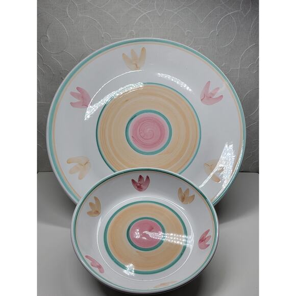 VTG Caleca Pasta Platter Spaghetti Bowl Set White Ceramic Hand Painted Italy - Picture 13 of 16